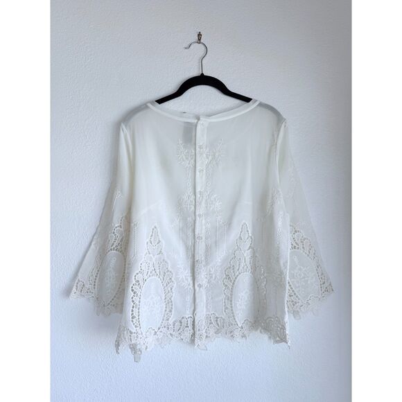 NWOT Aratta Embellished Embroidered Lace Button Back 3/4 Sleeve Blouse in Ivory - Picture 4 of 11